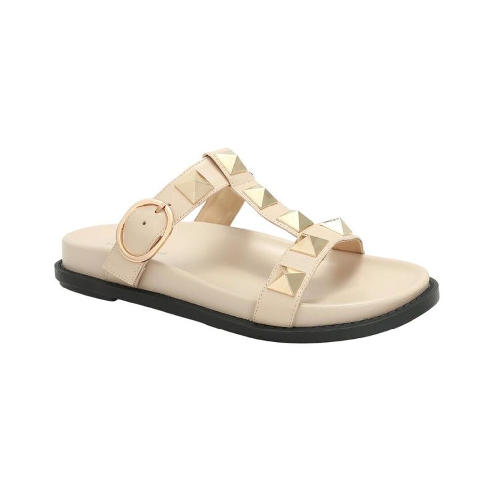 Tiffany & Fred Paris Leather Slide Sandal, Beige
